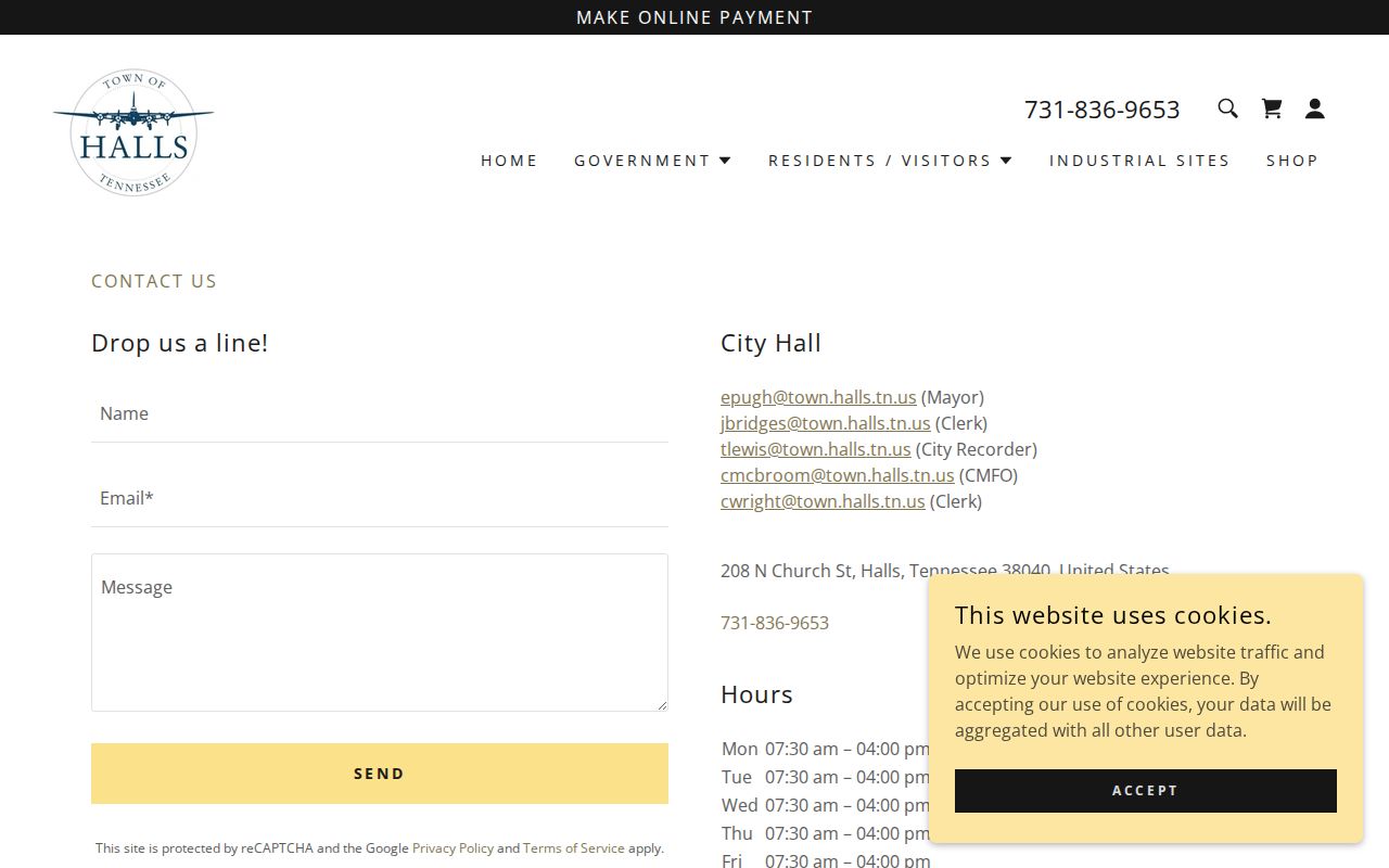Halls Lauderdale County municipal contact page for records-routing research