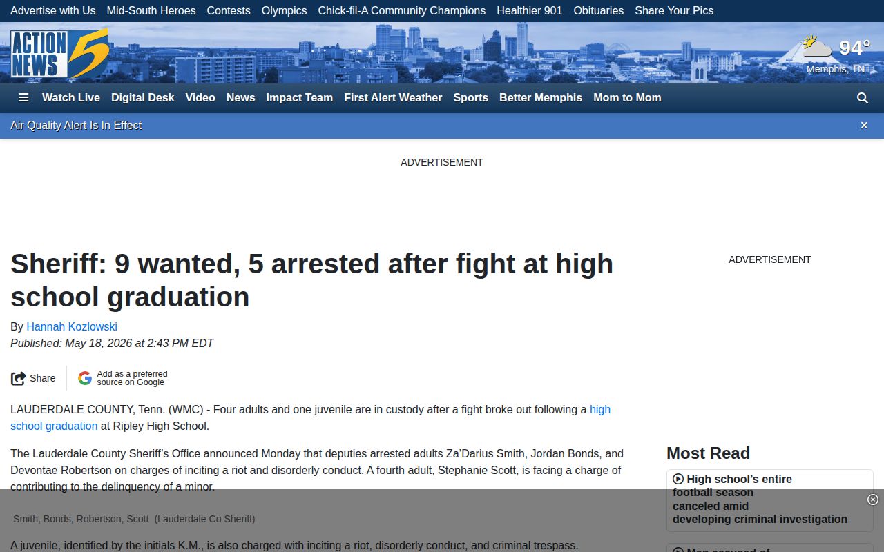 Lauderdale County crime-news research showing an Action News 5 sheriff announcement report